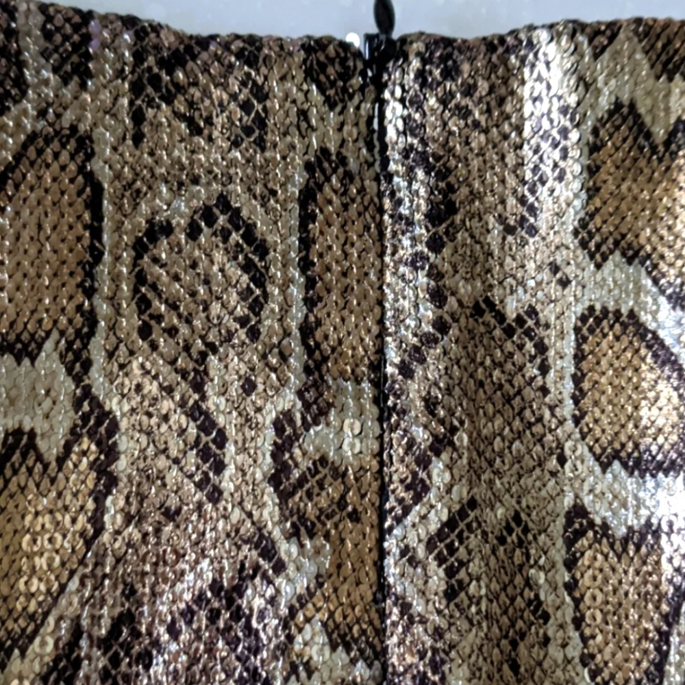 Zara Snake Print Gold Sequin Mini Ruched Micro Skirt XS